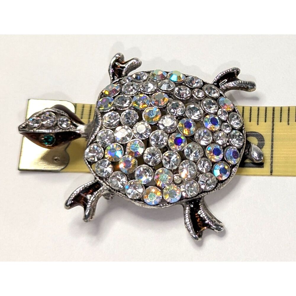 AB Rhinestone Turtle Brooch - Picture 5 of 6